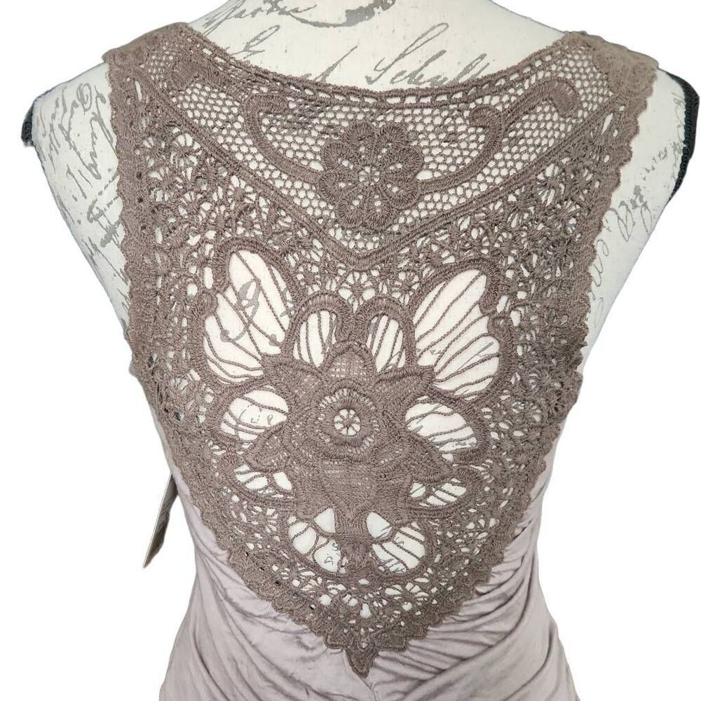 Forever 21 Women's Size Medium Cocoa Brown Crochet Back Ruched Side Tank Top - Picture 5 of 7
